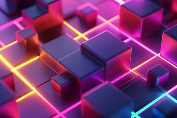 Poster - A futuristic neon glow design with abstract geometric shapes, creating a vibrant digital art piece.