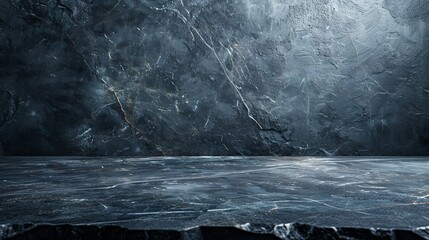 Aufkleber - empty grey marble tabletop with dark black cement stone background for product displayed in rustic mood and tone luxury background for product stand with empty copy space for party pro : Generative AI