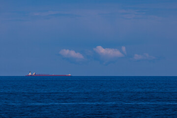 A freighter ship traveling on Lake Superior.