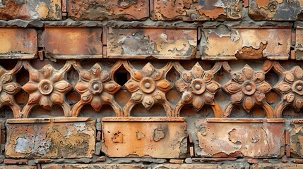 Poster - Bricks molded with ornamental shapes for wall decoration : Generative AI