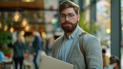 Wall Mural - The bearded man with laptop