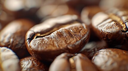 Poster - Close up of brown roasted coffee beans : Generative AI