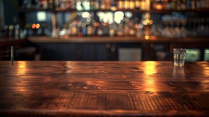 Poster - dark brown top of bar and free space for your glass : Generative AI