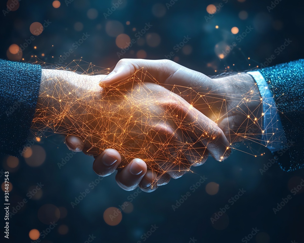 Professional handshake with digital network overlay, abstract wallpaper ...