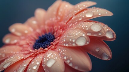 Aufkleber - Close-up of a flower with large, prominent water droplets on its petals, creating a dramatic and visually appealing effect against a simple backdrop.