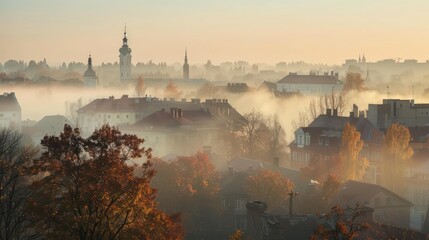 Wall Mural - Misty European Cityscape