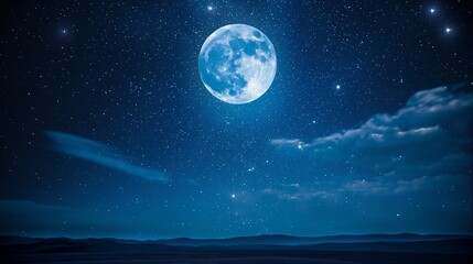 Wall Mural - starry night sky with a full moon hanging low
