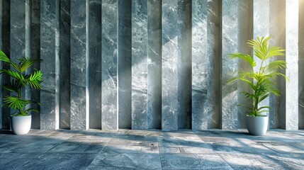 Poster - A modern, empty showroom interior design with a concrete wall background. Stocks are displayed.