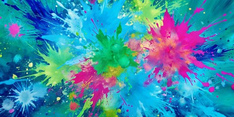 Poster - Vibrant fuchsia watercolor splash background with dynamic, abstract shapes and bold, expressive brushstrokes, creating a lively, playful, and creative visual effect.
