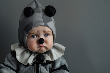 Sad Clown Costume designed for Halloween, showcasing a baby as a terrifying clown with a tragic look