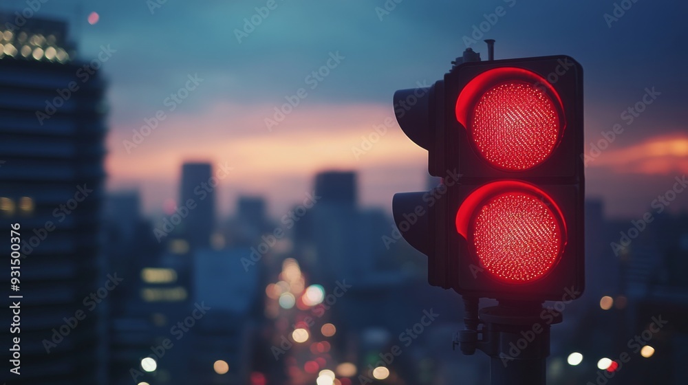 Close-up of a traffic light showing the red signal, with clear details ...