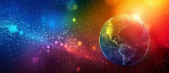 Poster - Wireframe concept of a glowing holographic globe on a dark background. Low polygonal wireframe concept. Stock photo.