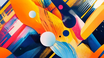 Poster - Close-up of a vibrant, modern graphic design featuring dynamic shapes and bright colors, perfect for digital media and creative projects.