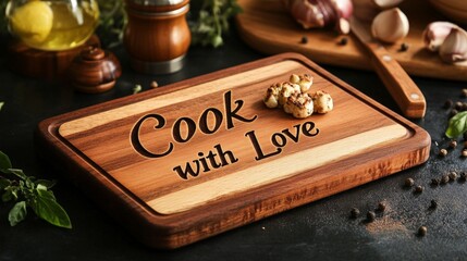 Kitchen cutting board with text 