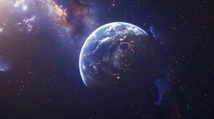 Poster - Dark space background with fantasy earth globe planet. Stock photo