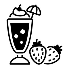 Poster - Batido glass with strawberries, line icon  