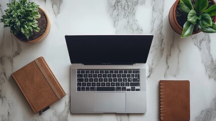 Fototapete - Organized work desk showcasing a sleek laptop