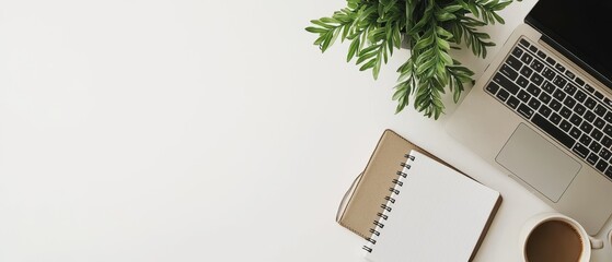 Fototapete - Organized work desk showcasing a sleek laptop