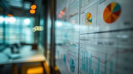 Fototapete - Presentation whiteboard and meeting with team chart and sales projection for planning Manager analysis and strategy communication for financial advisor people investment and data for f : Generative AI