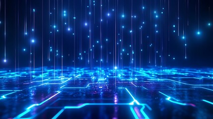 Poster - Futuristic digital background with glowing blue lines and dots, representing technology, data, and connections in a virtual network.