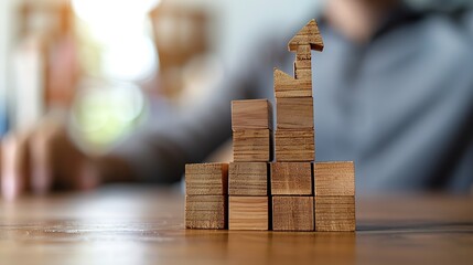 Poster - Businessman stacking arrow on the top of wooden block for business growth and achievement success concept : Generative AI