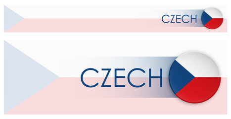 Wall Mural - Czech flag horizontal web banner in modern neomorphism style. Webpage Czech country header button for mobile application or internet site. Vector