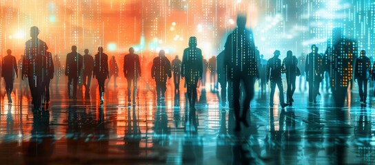 Poster - An illustration of digitally connected people against a background of technology. Stock image