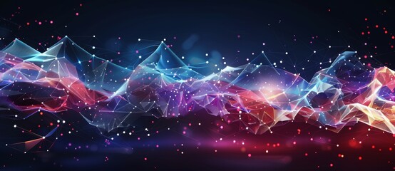 Poster - The concept of a futuristic digital network connection on a glowing holographic background. Stock image.