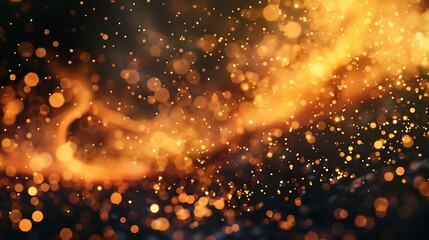 Poster - Golden flame of fire Fire embers particles over black background Fire sparks background Abstract dark glitter fire particles lights bonfire in motion blur : Generative AI