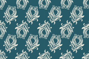 Wall Mural - Ikat floral design embroidary seamless pattern on background vector illustration.Ikat ethnic oriental embroidery traditional.Indian Ikat pattern Aztec style abstract.design for texture,fabric,clothing