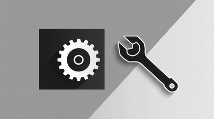 Aufkleber - A simple logo combines a gear icon and a wrench symbol, showcasing engineering and tools with a clean and modern design. Generative AI