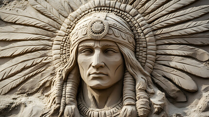 a sand sculpture of a native American