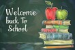 © Halina Berah - Doodle on black chalkboard background, welcome back to school web banner.