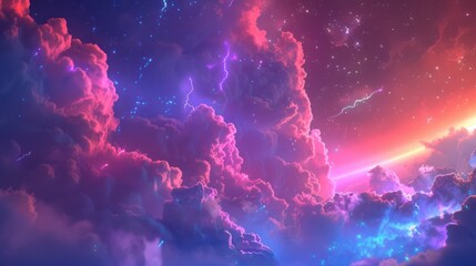 Wall Mural - Cosmic Cloudscape with Lightning and Stars