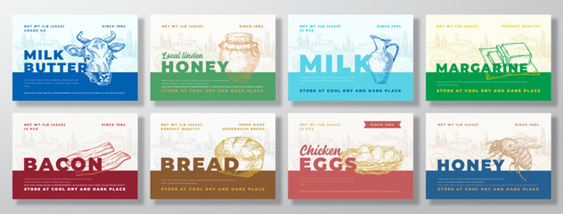 breakfast food label templates set. abstract vector packaging design layouts collection. modern typo