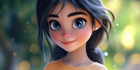 3D Cartoon of a Young Beautiful Girl