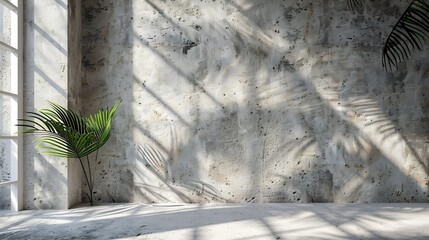 Aufkleber - Natural texture stone background with palm shadow and sunlight Summer tropical product placement podium mockup Brand showroom in empty room with concrete wall and floor : Generative AI