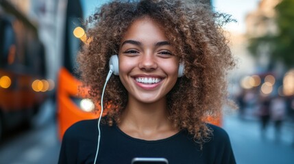 Wall Mural - The young woman with headphones