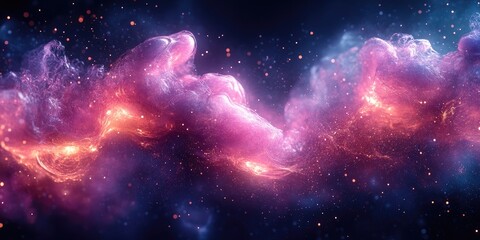 Poster - Abstract Cosmic Nebula with Shimmering Dust and Glowing Gas Clouds