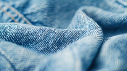 Sticker - A close-up of light blue denim fabric, showing the texture and weave