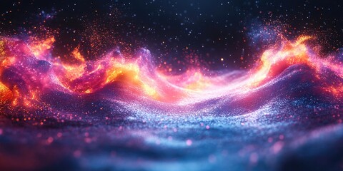 Wall Mural - Abstract Wavy Surface with Glowing Particles