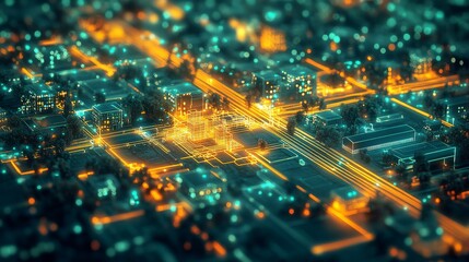 Wall Mural - AI-Controlled Smart Grids for Energy Distribution: A digital interface showing how energy is distributed across a city by an AI-managed grid.