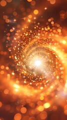 Canvas Print - Abstract orange glowing background with swirling light particles and bokeh lights