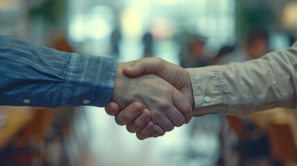 Aufkleber - Business men handshake and worker hands in office with agreement deal or partnership Greeting welcome and onboarding at corporate company with professional contract and thank you at la : Generative AI
