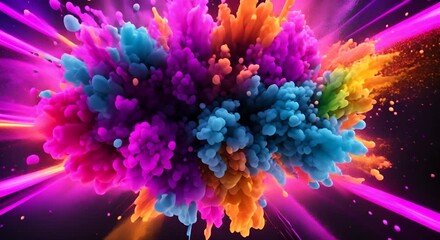 Wall Mural - Beautiful powder explosion in all directions with vivid colors and black background 4k animation