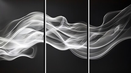 Wall Mural - Set of three abstract smoke wave art panels