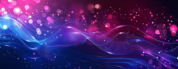 Poster - With bright lights and geometric patterns, this futuristic abstract digital technology background has bright lights and geometric shapes