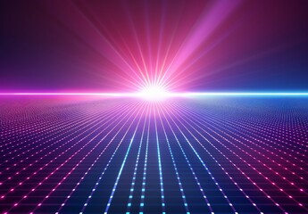 Poster - 3d rendering of an 80s retro futuristic sci-fi background. glowing neon grid. banner, poster.