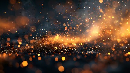 Poster - Golden flame of fire Fire embers particles over black background Fire sparks background Abstract dark glitter fire particles lights bonfire in motion blur : Generative AI