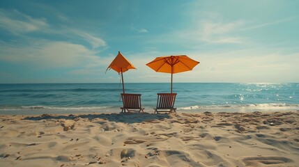 amazing beach chairs umbrella sandy beach sea sky luxury summer holiday vacation resort hotel for to